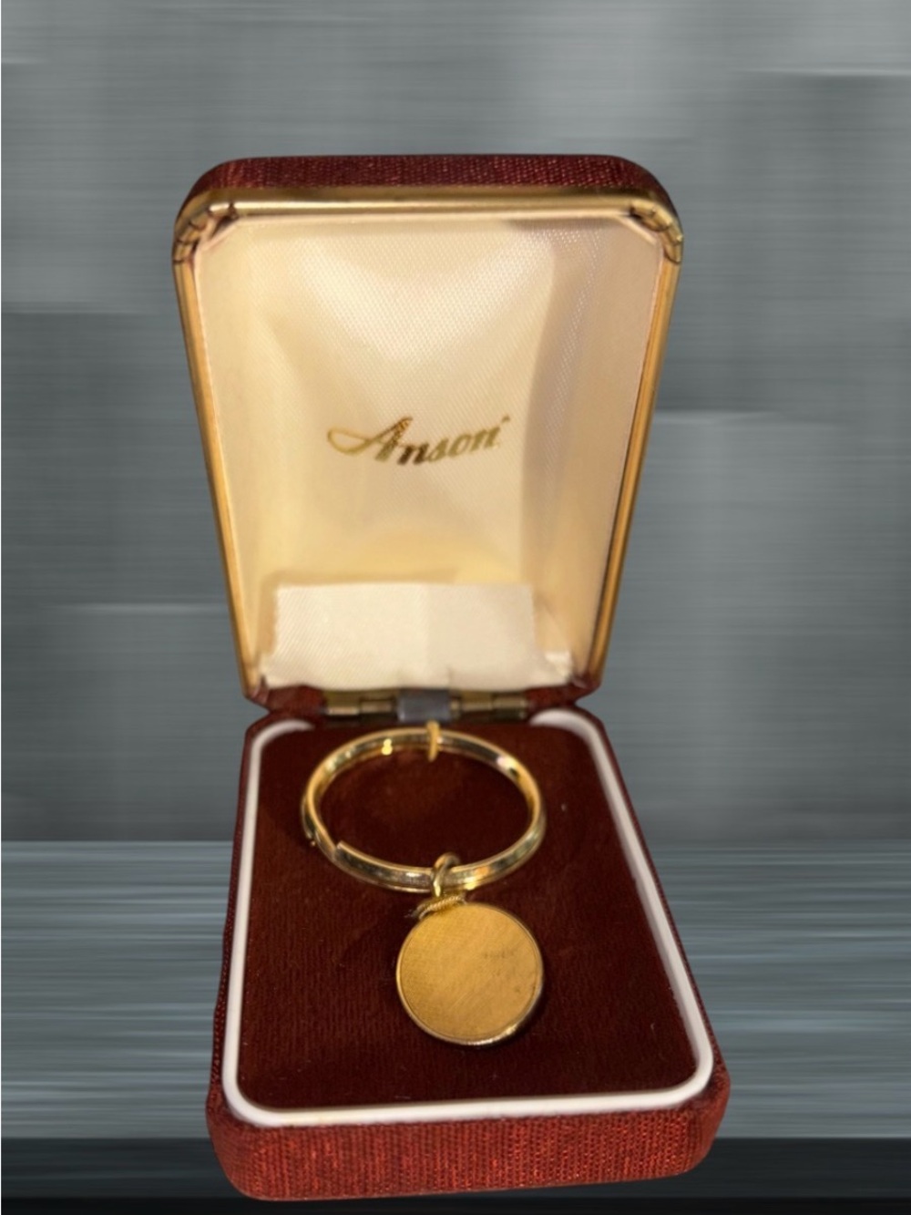 Vintage, Anson, Gold Tone, Key Ring, Blank Oval Fob, Original Box, Made USA